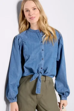 Tops & Tees<SANCTUARY Tie Front Volume Blouse Blueslate