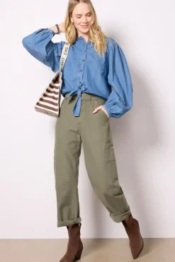 Tops & Tees<SANCTUARY Tie Front Volume Blouse Blueslate