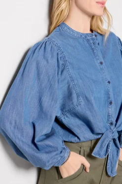 Tops & Tees<SANCTUARY Tie Front Volume Blouse Blueslate