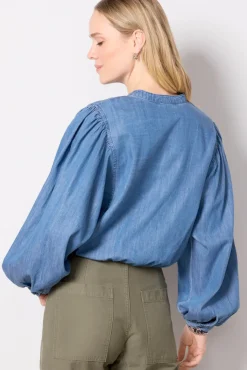 Tops & Tees<SANCTUARY Tie Front Volume Blouse Blueslate