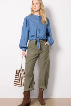 Tops & Tees<SANCTUARY Tie Front Volume Blouse Blueslate