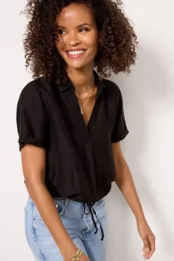 Tops & Tees<CLOTH AND STONE Tie Waist Shirt Black