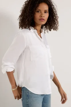 Tops & Tees<CLOTH AND STONE Two Pocket Satin Shirt White