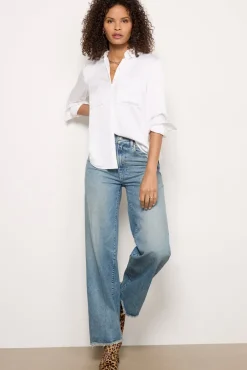 Tops & Tees<CLOTH AND STONE Two Pocket Satin Shirt White