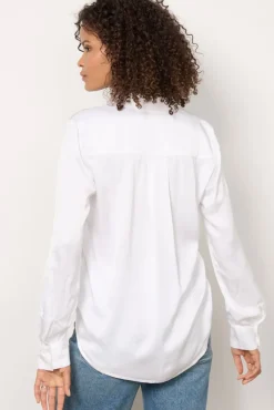 Tops & Tees<CLOTH AND STONE Two Pocket Satin Shirt White
