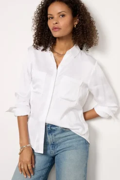 Tops & Tees<CLOTH AND STONE Two Pocket Satin Shirt White