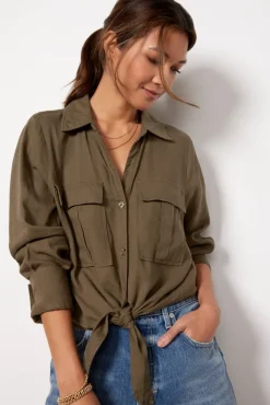Tops & Tees<SANCTUARY Utility Pocket Shirt Burntolive