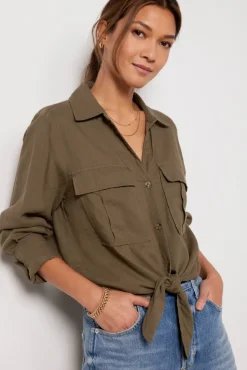 Tops & Tees<SANCTUARY Utility Pocket Shirt Burntolive
