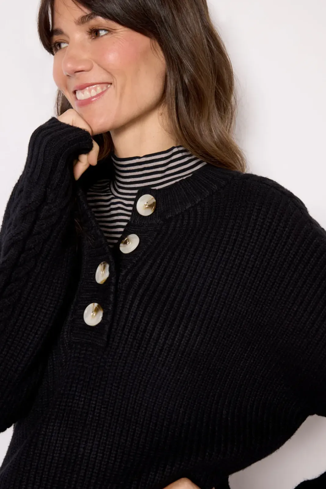 Sweaters<VARLEY Vera Button Neck Sweater Black