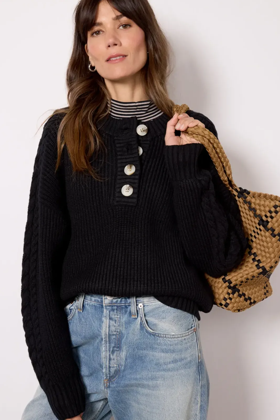 Sweaters<VARLEY Vera Button Neck Sweater Black
