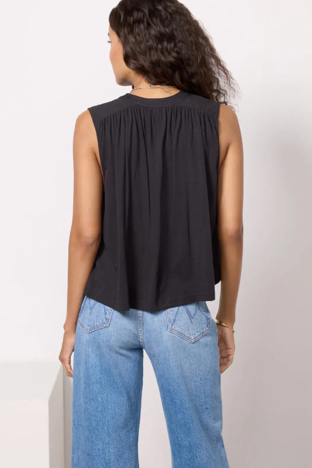 Tops & Tees<NATION LTD Via Tie Front Tank Jetblack
