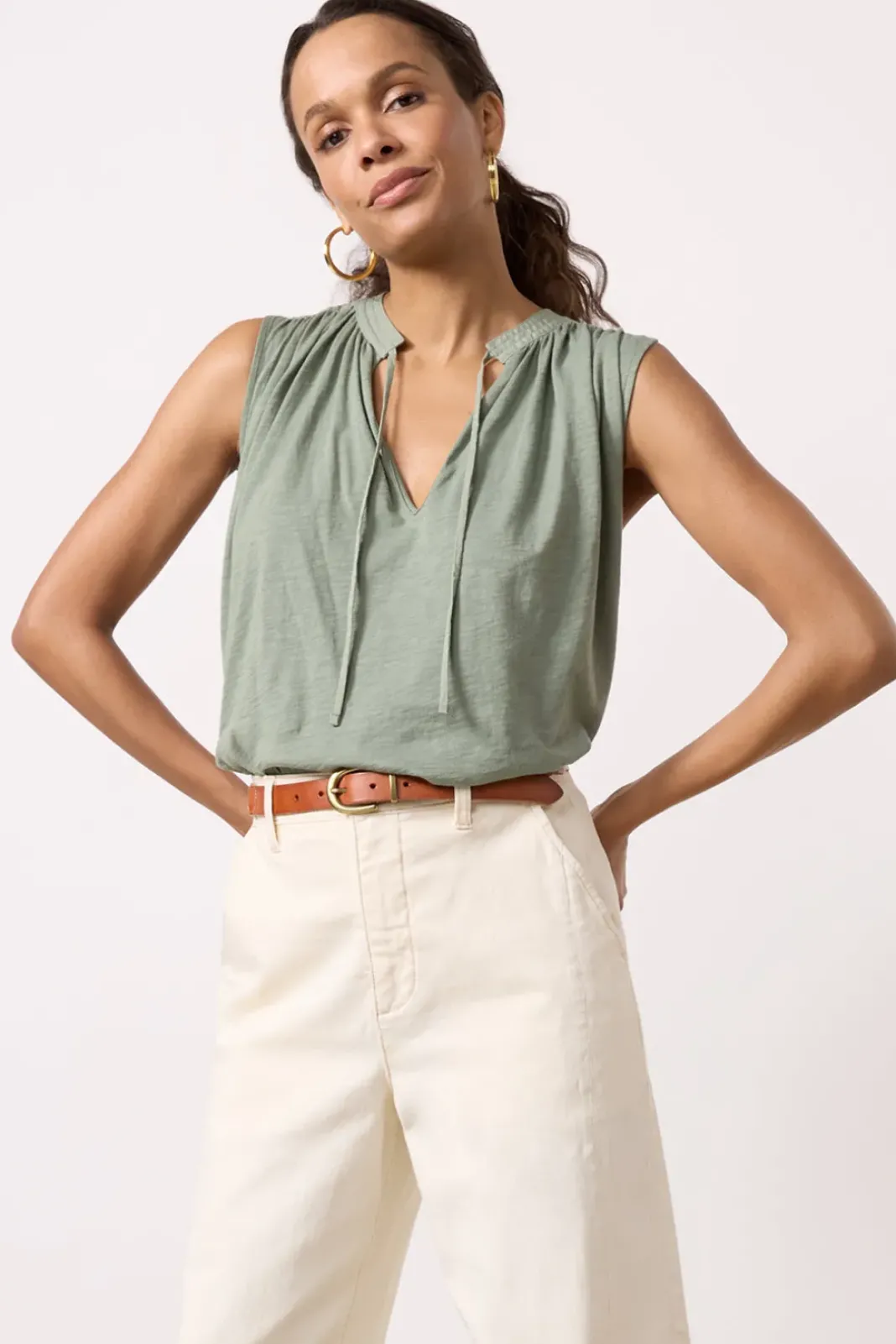Tops & Tees<NATION LTD Via Tie Front Tank Seaspray