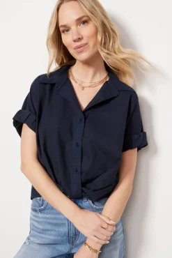 Tops & Tees<STATESIDE Voile Twist Front Shirt Navy