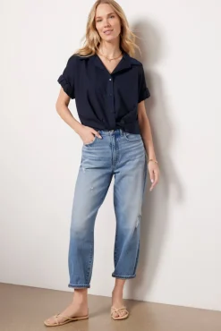 Tops & Tees<STATESIDE Voile Twist Front Shirt Navy