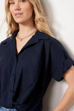 Tops & Tees<STATESIDE Voile Twist Front Shirt Navy