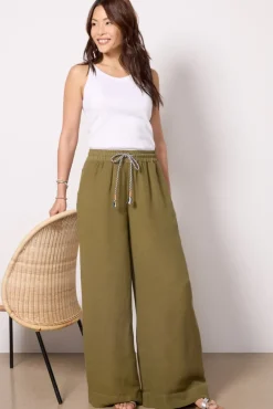 Pants & Leggings<SUNDRY Wide Leg Linen Pant Olive