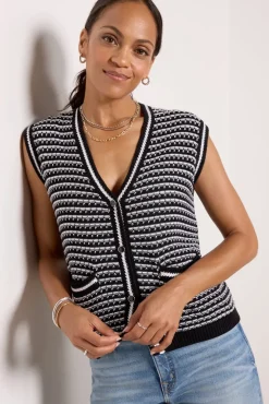 Sweaters<EVEREVE Willa Lady Like Vest Black/White