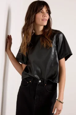 Tops & Tees<EVEREVE Zuri Faux Leather Tee Black