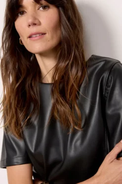 Tops & Tees<EVEREVE Zuri Faux Leather Tee Black