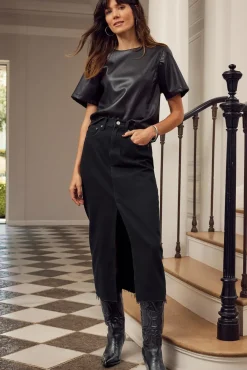 Tops & Tees<EVEREVE Zuri Faux Leather Tee Black