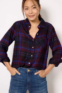 Tops & Tees<EVEREVE Zuri Plaid Button Down Grey/Cobalt