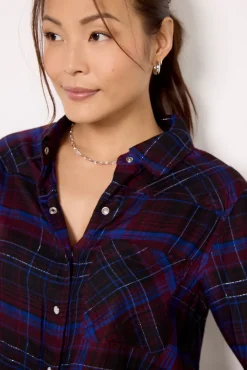 Tops & Tees<EVEREVE Zuri Plaid Button Down Grey/Cobalt