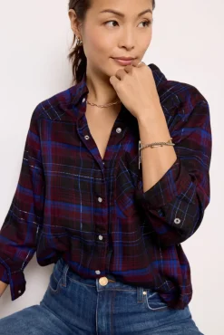 Tops & Tees<EVEREVE Zuri Plaid Button Down Grey/Cobalt